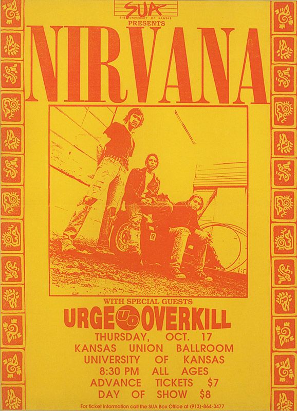 Nirvana, Urge Overkill, Paw at Kansas Union Ballroom in Lawrence, KS — October 17, 1991 concert flyer