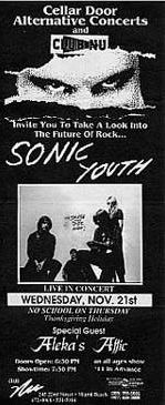 Sonic Youth, Aleka's Attic at Club Nu — November 21, 1990 concert flyer