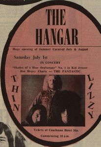 Thin Lizzy at Hangar in Galway, Ireland — July 1, 1972 concert flyer Thin Lizzy at Hangar in Galway, Ireland — July 1, 1972 concert flyer