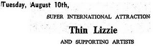 Thin Lizzy at Hangar in Galway — August 10, 1971 concert flyer Thin Lizzy at Hangar in Galway — August 10, 1971 concert flyer