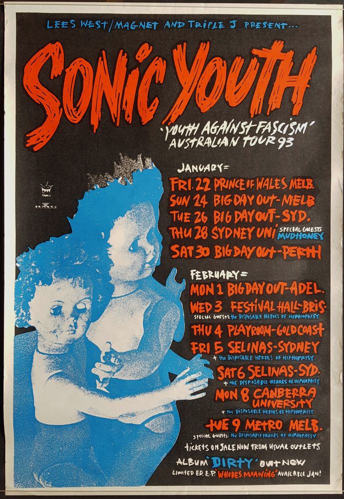 Sonic Youth at Metro in Melbourne, Australia — February 9, 1993 concert flyer