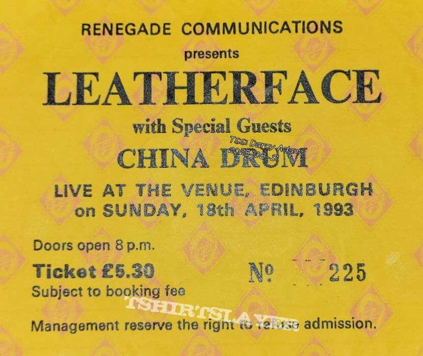 Leatherface, China Drum at Venue in Edinburgh, Scotland — April 18, 1993 concert flyer