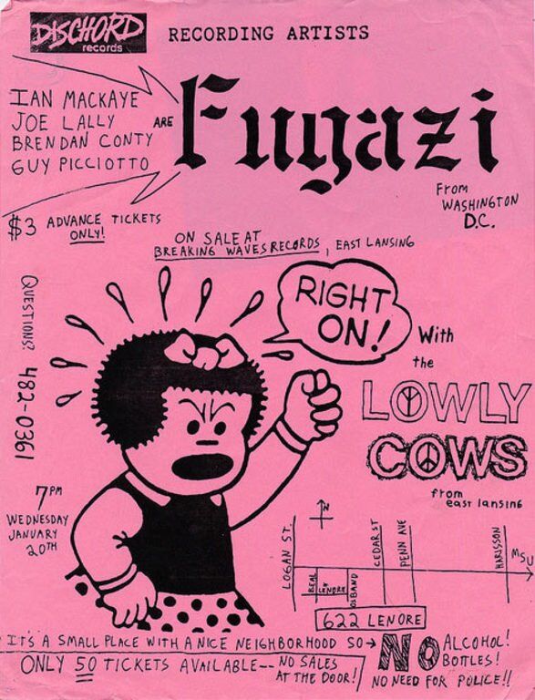 Fugazi at Matt Kelly's Basement in East Lansing, MI — January 20, 1988 concert flyer