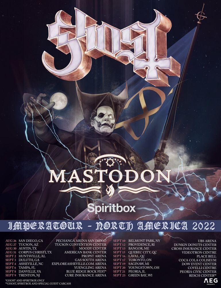 Mastodon, Ghost, Spiritbox at Peoria Civic Center in Peoria, IL — September 21, 2022 concert flyer