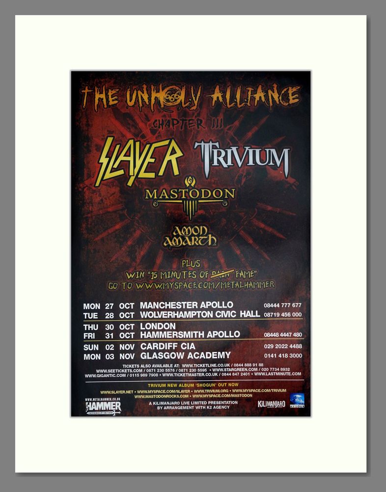 Mastodon, Slayer, Amon Amarth, and others at O2 Apollo Manchester in Manchester, England — October 27, 2008 concert flyer Mastodon, Slayer, Amon Amarth, and others at O2 Apollo Manchester in Manchester, England — October 27, 2008 concert flyer