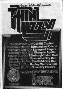 Thin Lizzy, Clover at Empire Theatre in Liverpool, England — October 28, 1976 concert flyer
