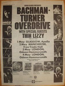 Thin Lizzy, Bachman-Turner Overdrive at Free Trade Hall in Manchester, England — May 2, 1975 concert flyer