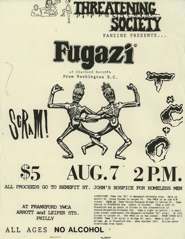 Fugazi at Frankford YWCA in Philadelphia, PA — August 7, 1988 concert flyer