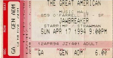 Jawbreaker, Starpimp, Strawman at Great American Music Hall in San Francisco, CA — April 17, 1994 concert flyer