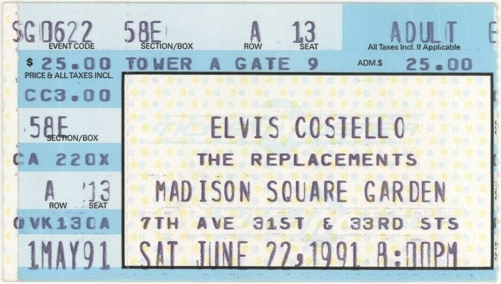 Elvis Costello, The Replacements at Madison Square Garden — June 22, 1991 concert flyer