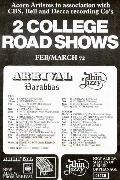 Thin Lizzy at Alsager Technical College in Alsager, England — March 2, 1972 concert flyer Thin Lizzy at Alsager Technical College in Alsager, England — March 2, 1972 concert flyer