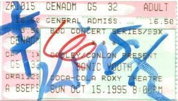 Sonic Youth, Harry Pussy, Make-Up at Buckhead Theatre — October 15, 1995 concert flyer