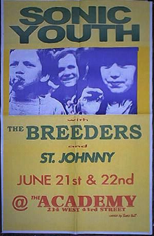 Sonic Youth, The Breeders, St Johnny at Academy — June 21, 1993 concert flyer