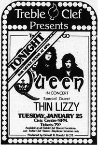 Thin Lizzy, Queen at Ottawa Civic Centre in Ottawa, Canada — January 25, 1977 concert flyer Thin Lizzy, Queen at Ottawa Civic Centre in Ottawa, Canada — January 25, 1977 concert flyer