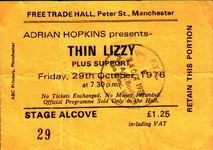 Thin Lizzy, Clover at Free Trade Hall in Manchester, England — October 29, 1976 concert flyer