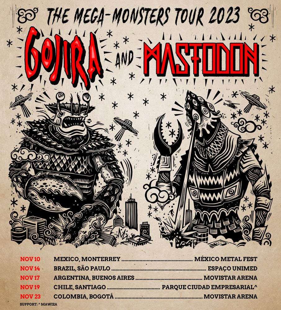 Mastodon, Gojira at Movistar Arena in Bogota, Colombia — November 23, 2023 concert flyer
