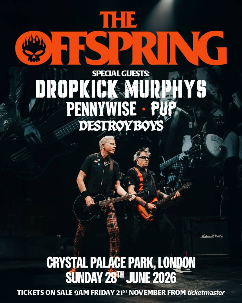 Pennywise, The Offspring, Pup, and others at Crystal Palace Park in London, England — June 28, 2026 concert flyer