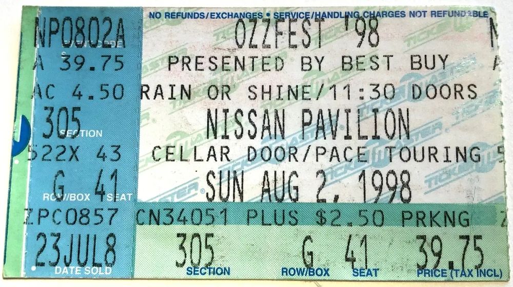 The Melvins, Ozzy Osbourne, Tool, and others at Jiffy Lube Live in Bristow, VA — August 2, 1998 concert flyer The Melvins, Ozzy Osbourne, Tool, and others at Jiffy Lube Live in Bristow, VA — August 2, 1998 concert flyer