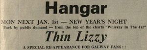 Thin Lizzy at Hangar in Galway — January 1, 1973 concert flyer