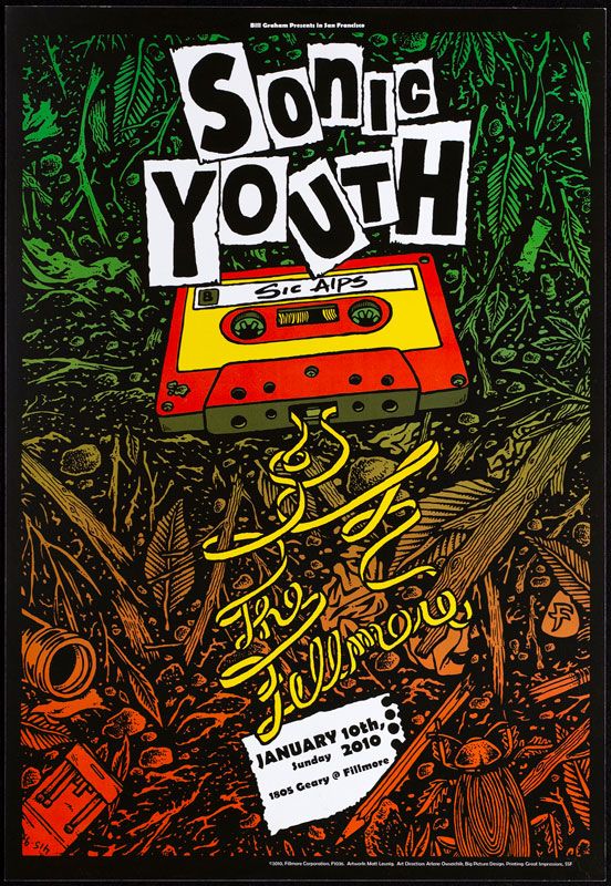 Sonic Youth, Sic Alps at Fillmore in San Francisco, CA — January 10, 2010 concert flyer