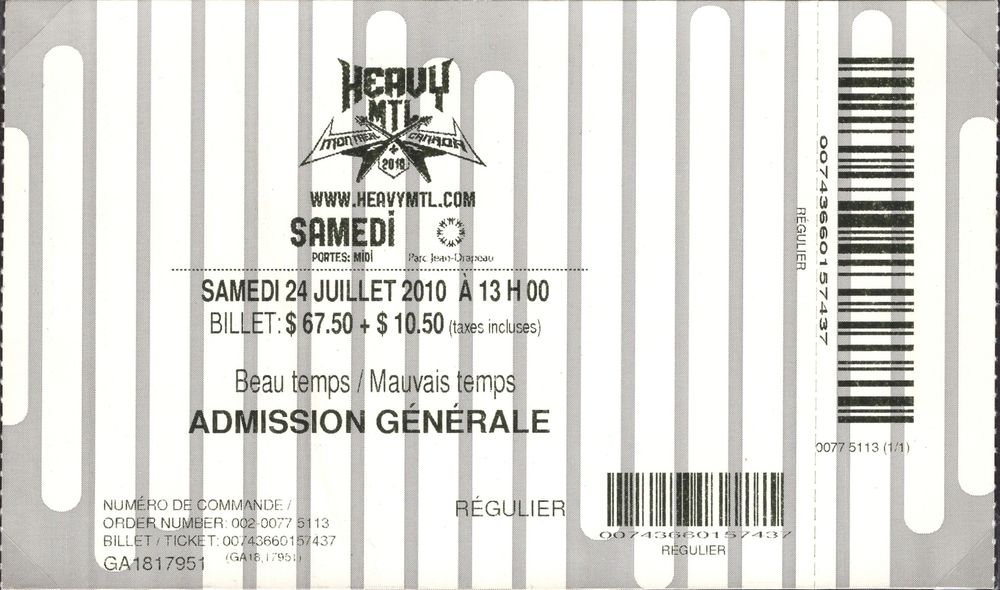 Mastodon, Kataklysm, Divine Heresy, and others at Parc Jean Drapeau in Montreal, Canada — July 24, 2010 concert flyer