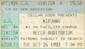 Nirvana, Mudhoney, Jawbreaker, and others at Mecca Auditorium — October 26, 1993 concert flyer