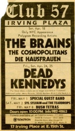 Dead Kennedys, Sick Kidz at Irving Plaza — April 25, 1981 concert flyer