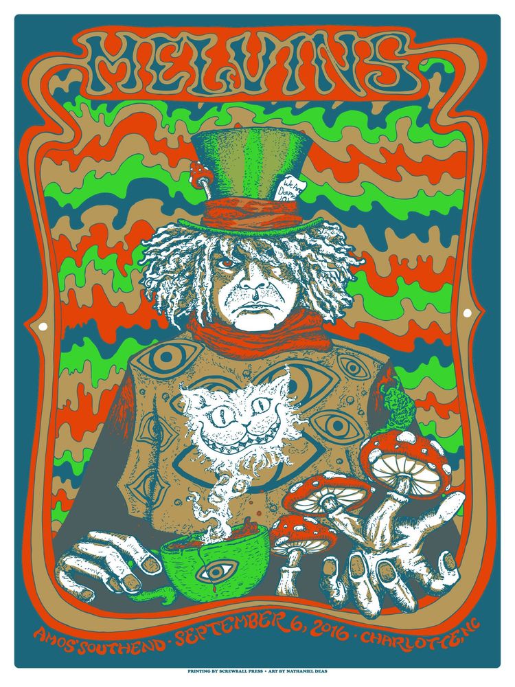 The Melvins, Helms Alee at Amos' Southend in Charlotte, NC — September 6, 2016 concert flyer