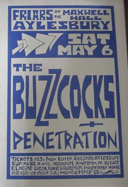 The Buzzcocks, Penetration at Aylesbury Civic Centre (Friars) in Aylesbury, England — May 6, 1978 concert flyer The Buzzcocks, Penetration at Aylesbury Civic Centre (Friars) in Aylesbury, England — May 6, 1978 concert flyer