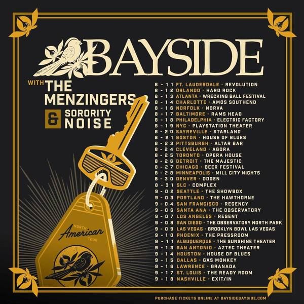 Bayside, The Menzingers, Sorority Noise at Starland Ballroom in Sayreville, NJ — August 20, 2016 concert flyer