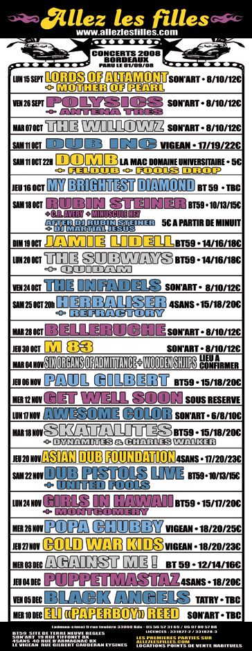 Against Me! at BT59 in Bègles, France — December 3, 2008 concert flyer