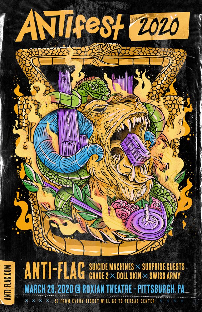 Punchline, Anti-Flag, The Suicide Machines, and others at Roxian Theatre in McKees Rocks, PA — March 28, 2020 concert flyer Punchline, Anti-Flag, The Suicide Machines, and others at Roxian Theatre in McKees Rocks, PA — March 28, 2020 concert flyer