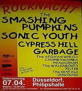 Sonic Youth, The Smashing Pumpkins, The Rentals, and others at Philipshalle in Düsseldorf, Germany — April 7, 1996 concert flyer Sonic Youth, The Smashing Pumpkins, The Rentals, and others at Philipshalle in Düsseldorf, Germany — April 7, 1996 concert flyer