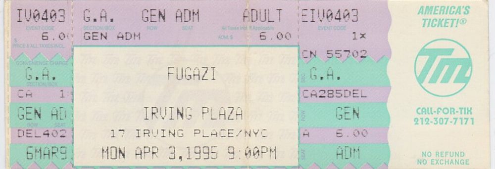Fugazi, Slant 6, Make-Up at Irving Plaza — April 3, 1995 concert flyer