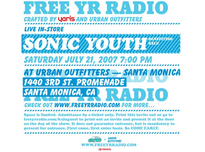 Sonic Youth at Urban Outfitters in Santa Monica, CA — July 21, 2007 concert flyer
