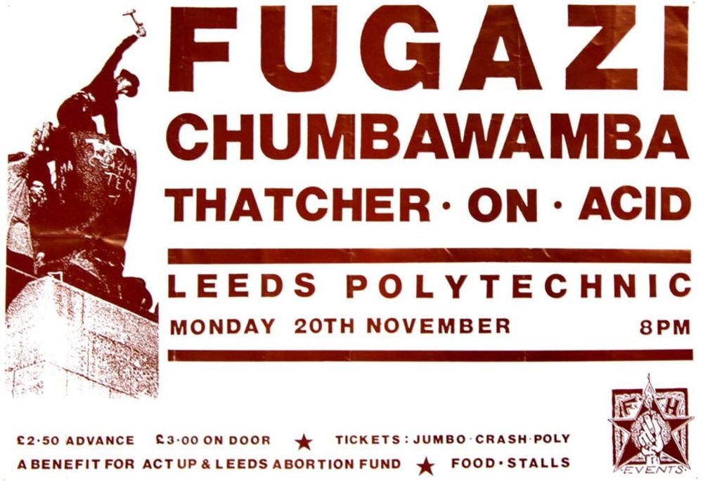 Fugazi, Chumbawamba at Leeds Polytechnic in Leeds, England — November 20, 1989 concert flyer