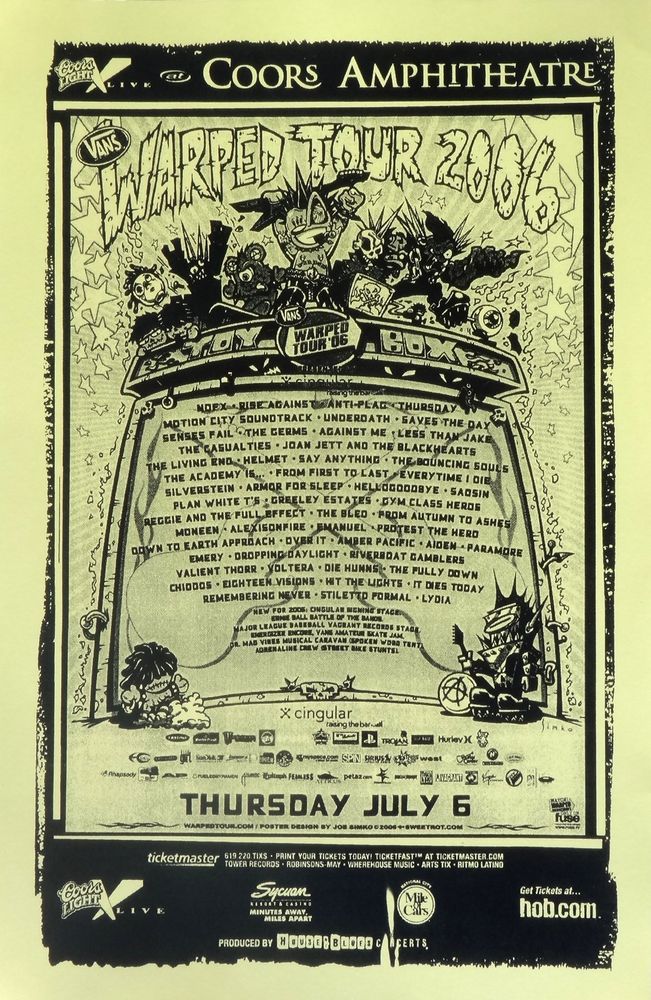 Against Me!, Rise Against, Every Time I Die, and others at Coors Amphitheatre in Chula Vista, CA — July 6, 2006 concert flyer Against Me!, Rise Against, Every Time I Die, and others at Coors Amphitheatre in Chula Vista, CA — July 6, 2006 concert flyer