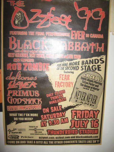 Primus, Black Sabbath (Volume Four), Slayer, and others at Thunderbird Stadium in Vancouver, Canada — July 16, 1999 concert flyer