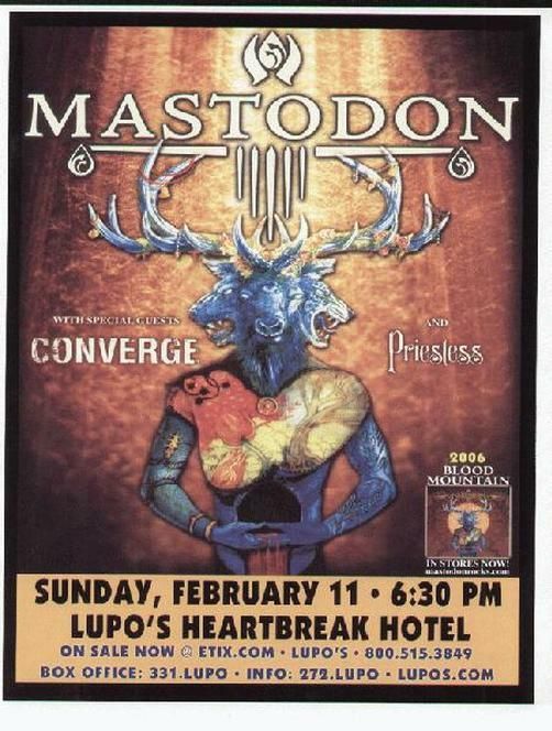 Mastodon, Priestess at Lupo's Heartbreak Hotel in Providence, RI — February 11, 2007 concert flyer
