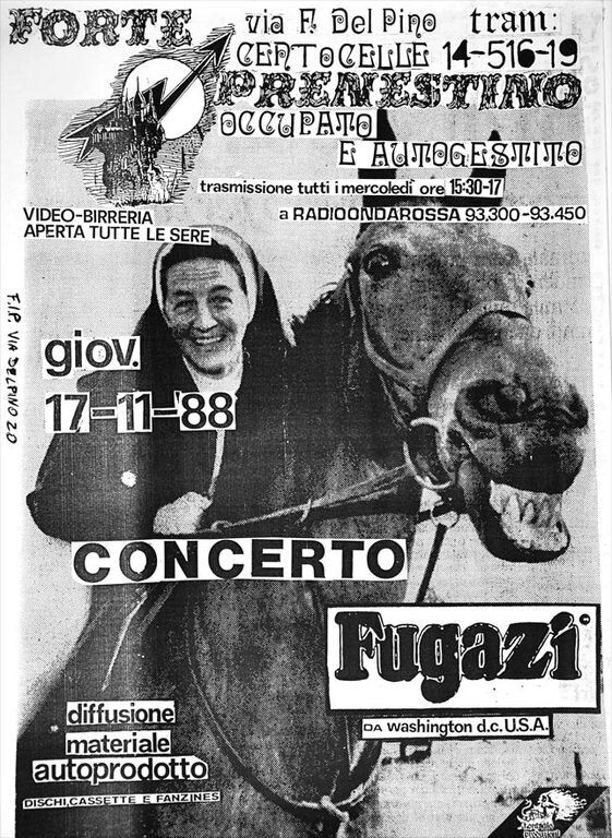 Fugazi at Forte Prenestino in Rome, Italy — November 17, 1988 concert flyer