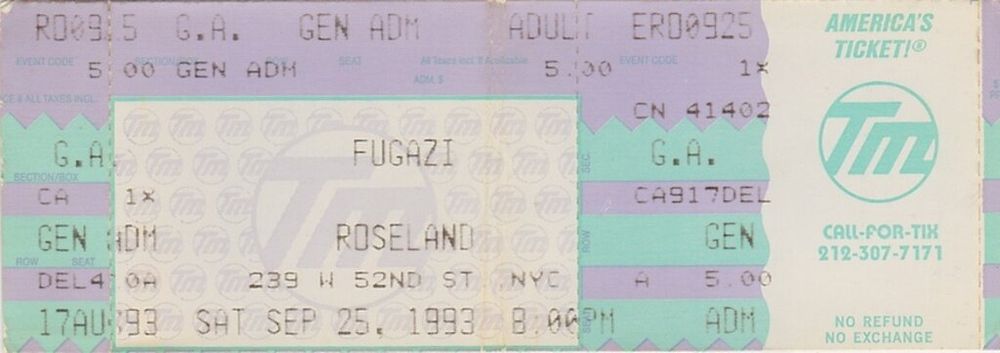 Fugazi, Unrest, The Spinanes at Roseland Ballroom — September 25, 1993 concert flyer