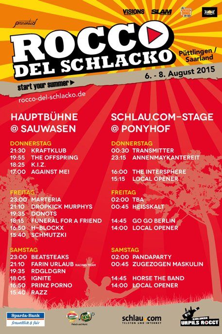 Against Me! at Festivalgelände Herchenbach Sauwasen in Puttlingen, Germany — August 6, 2015 concert flyer