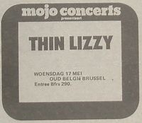 Thin Lizzy at Ancienne Belgique in Brussels, Belgium — May 17, 1978 concert flyer