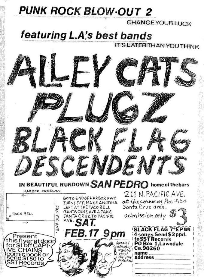 Descendents, Alley Cats, Plugz, and others at Showcase Theater in San Pedro, CA — February 17, 1979 concert flyer