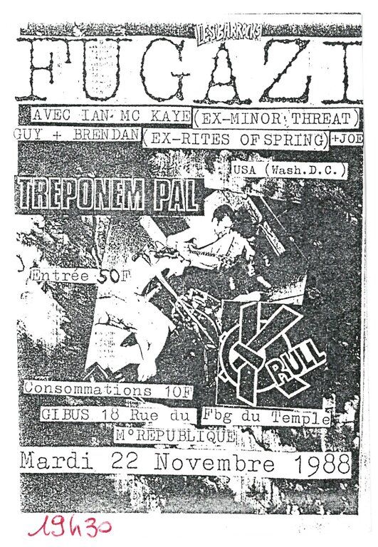 Fugazi at Le Gibus Live in Paris, France — November 22, 1988 concert flyer