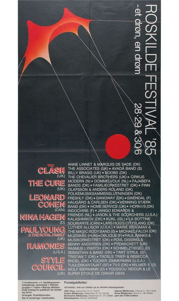Billy Bragg, The Clash at Dyrskuepladsen in Roskilde, Denmark — June 29, 1985 concert flyer