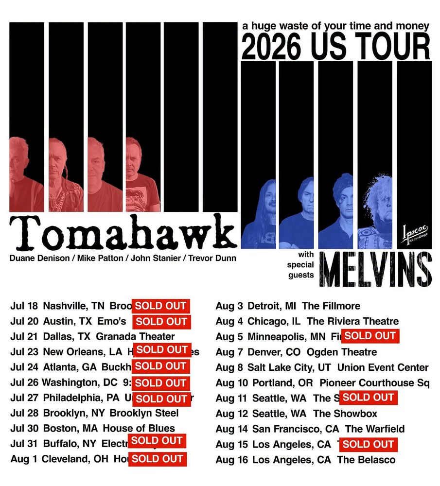 The Melvins, Tomahawk at Granada Theater in Dallas, TX — July 21, 2026 concert flyer