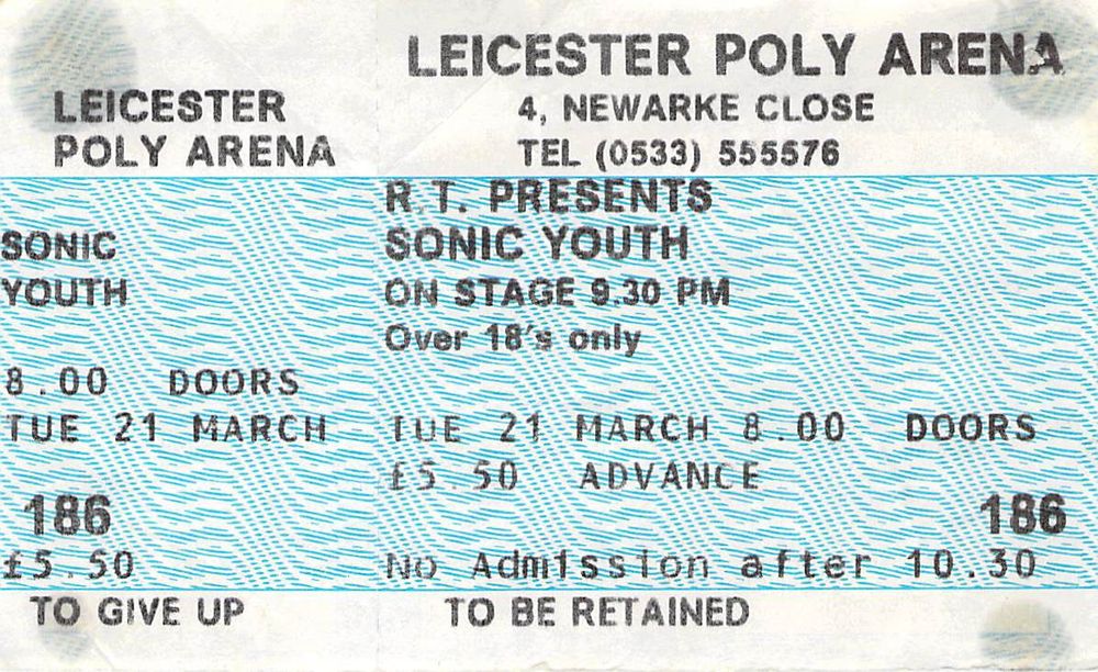 Sonic Youth, Mudhoney at De Montfort University — March 21, 1989 concert flyer