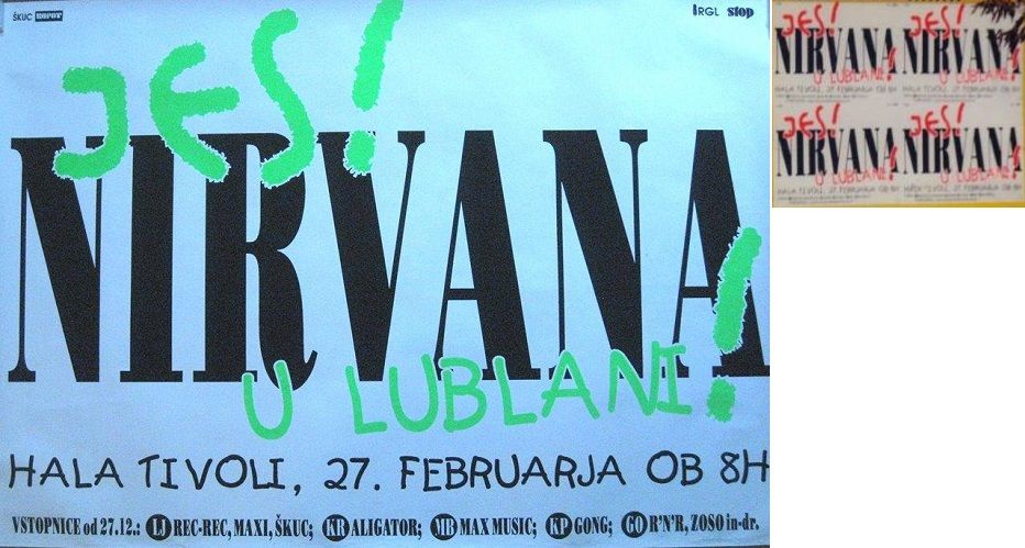 The Melvins, Nirvana at Hala Tivoli in Ljubljana, Slovenia — February 27, 1994 concert flyer