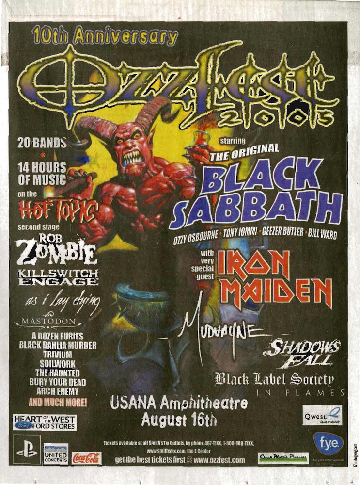 Mastodon, Black Label Society, Arch Enemy, and others at Utah First Credit Union Amphitheatre in West Valley City, UT — August 16, 2005 concert flyer Mastodon, Black Label Society, Arch Enemy, and others at Utah First Credit Union Amphitheatre in West Valley City, UT — August 16, 2005 concert flyer